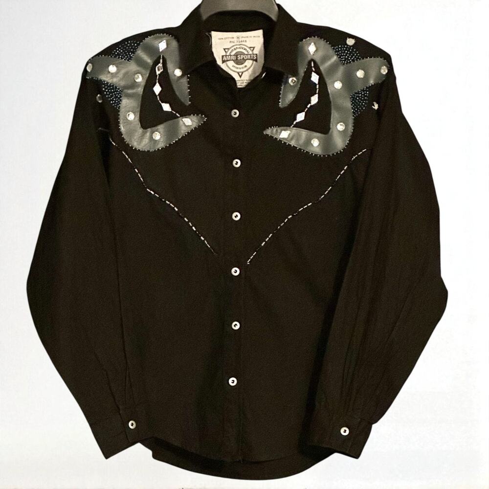 Vintage AMRI Women's Black Embellished Western Shirt Sz Medium Rhinestones Rodeo
